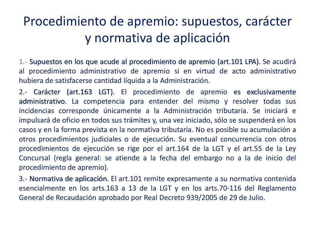Procedimiento de apremio: supuestos, carácter y normativa de aplicación