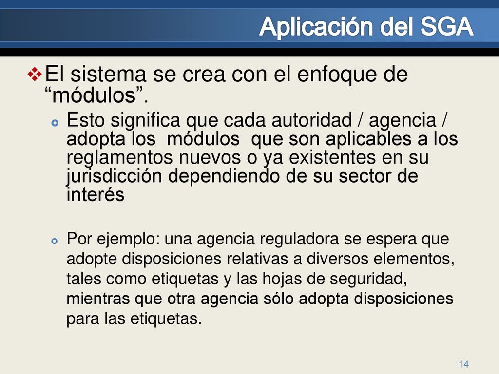 Aplicación del SGA El sistema se crea con el enfoque de módulos .