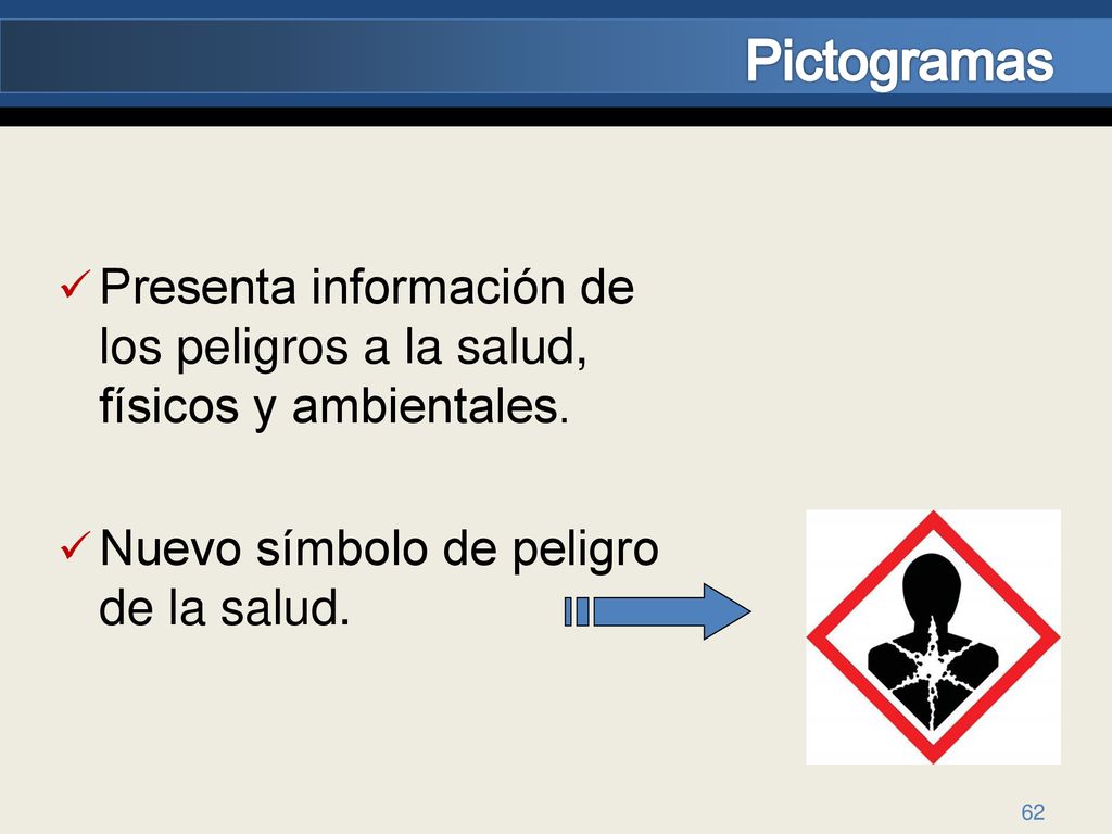 Pictogramas Presenta información de los peligros a la salud, físicos y ambientales.