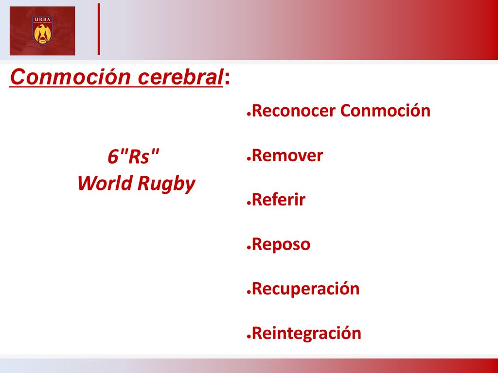 Conmoción cerebral: 6 Rs World Rugby Reconocer Conmoción Remover