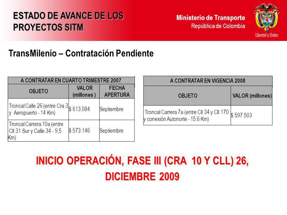 INICIO OPERACIÓN, FASE III (CRA 10 Y CLL) 26, DICIEMBRE 2009