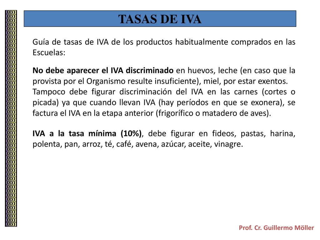 TASAS DE IVA Guía de tasas de IVA de los productos habitualmente comprados en las Escuelas: