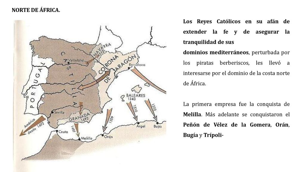 NORTE DE ÁFRICA. Los Reyes Católicos en su afán de extender la fe y de asegurar la tranquilidad de sus.