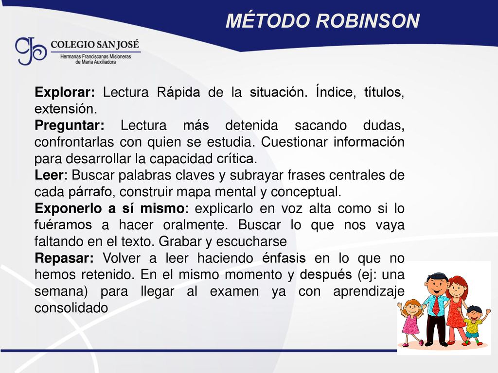 MÉTODO ROBINSON Explorar: Lectura Rápida de la situación. Índice, títulos, extensión.