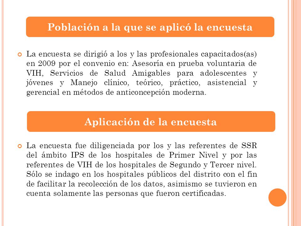 Población a la que se aplicó la encuesta Aplicación de la encuesta