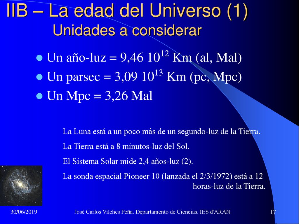 IIB – La edad del Universo (1) Unidades a considerar