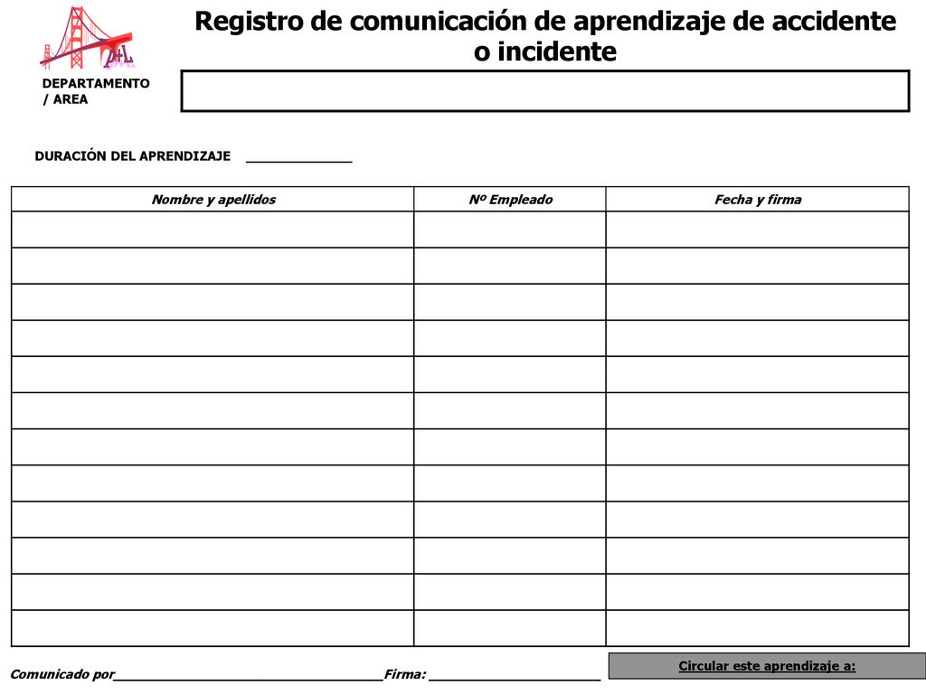 p+L Registro de comunicación de aprendizaje de accidente o incidente