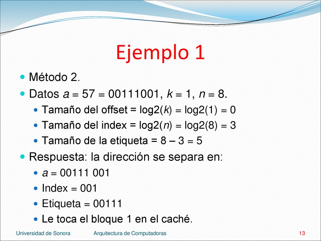 Ejemplo 1 Método 2. Datos a = 57 = , k = 1, n = 8.