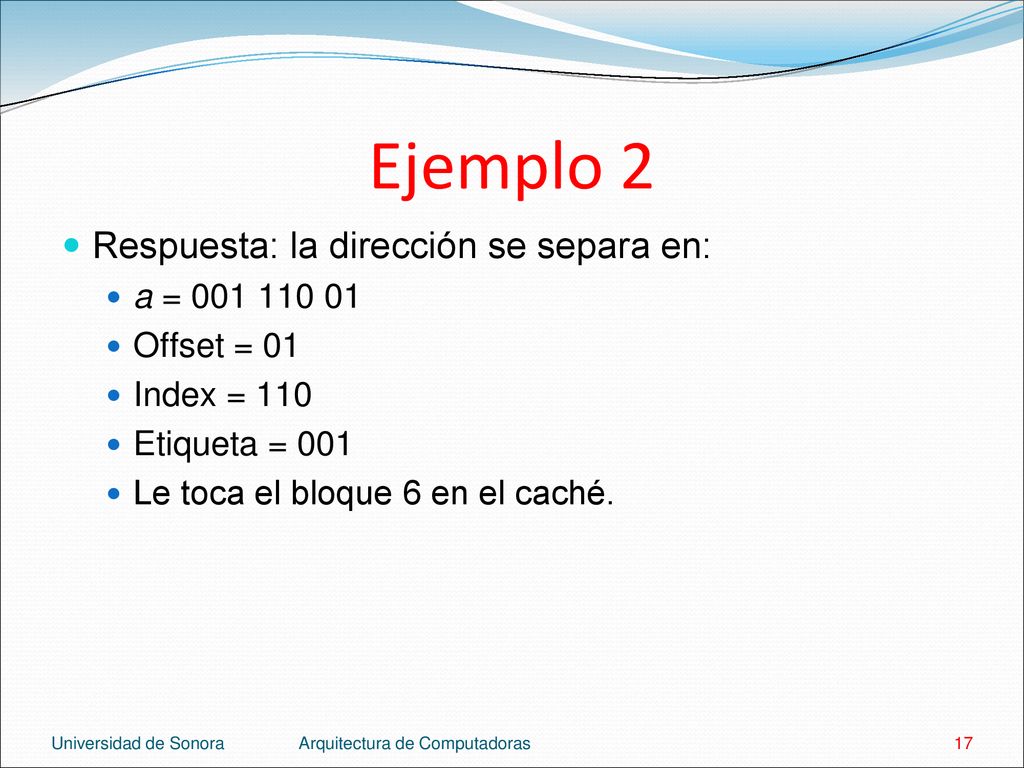 Ejemplo 2 Respuesta: la dirección se separa en: a =