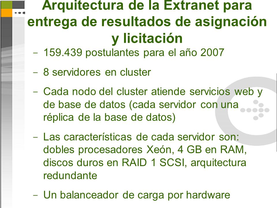 Arquitectura de la Extranet para entrega de resultados de asignación y licitación
