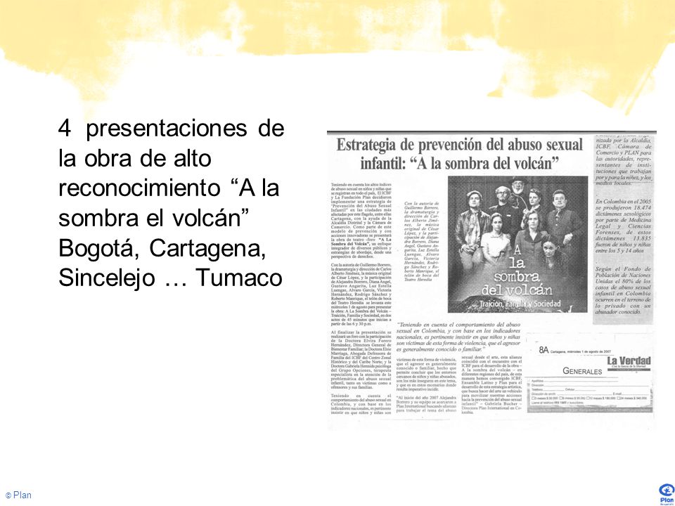 4 presentaciones de la obra de alto reconocimiento A la sombra el volcán Bogotá, Cartagena, Sincelejo … Tumaco