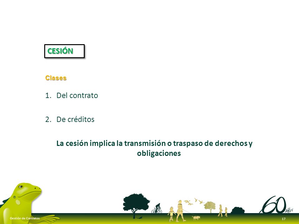 La cesión implica la transmisión o traspaso de derechos y obligaciones