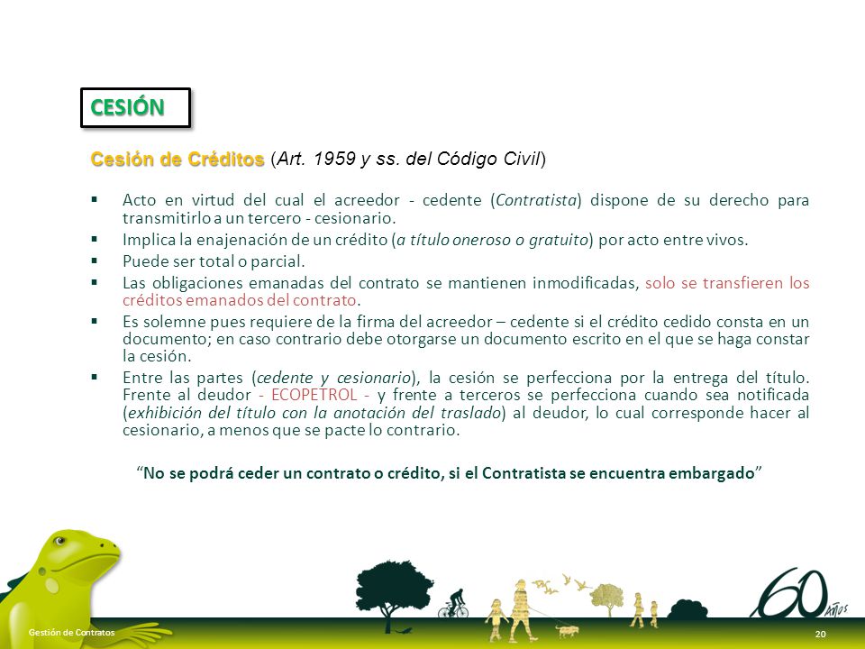 CESIÓN Cesión de Créditos (Art y ss. del Código Civil)