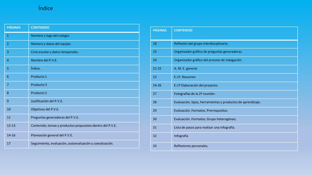 Índice PÁGINAS CONTENIDO 1 Nombre y logo del colegio. 2