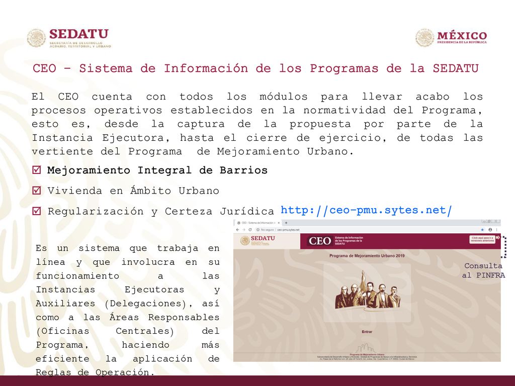 CEO – Sistema de Información de los Programas de la SEDATU