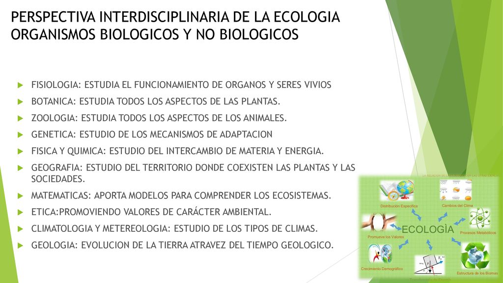 PERSPECTIVA INTERDISCIPLINARIA DE LA ECOLOGIA ORGANISMOS BIOLOGICOS Y NO BIOLOGICOS