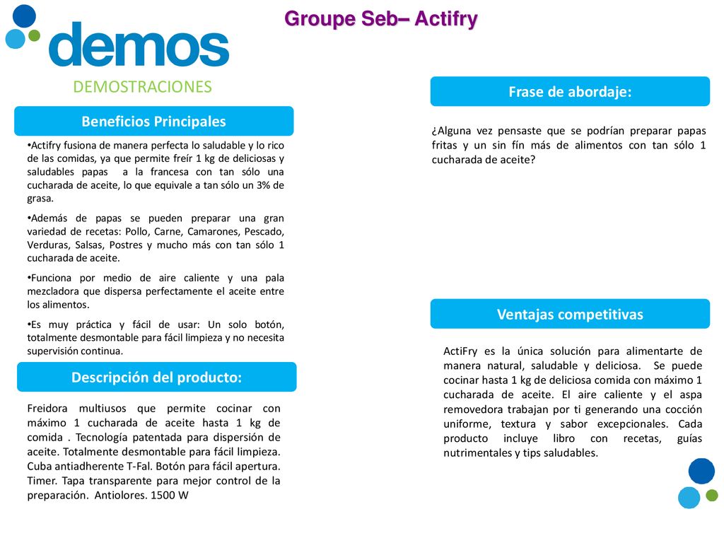 Beneficios Principales Ventajas competitivas Descripción del producto: