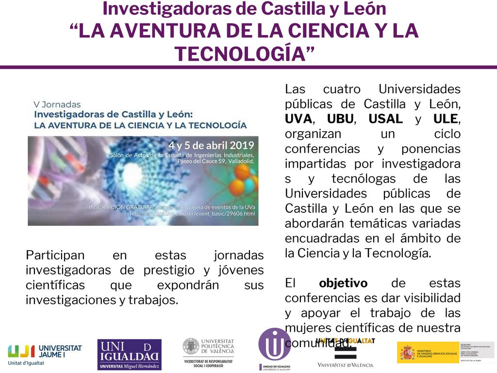 V Jornadas Investigadoras de Castilla y León LA AVENTURA DE LA CIENCIA Y LA TECNOLOGÍA
