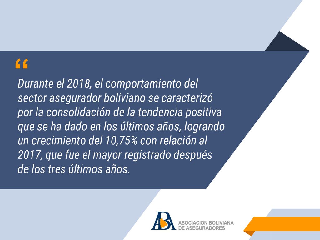 Durante el 2018, el comportamiento del sector asegurador boliviano se caracterizó por la consolidación de la tendencia positiva que se ha dado en los últimos años, logrando un crecimiento del 10,75% con relación al 2017, que fue el mayor registrado después de los tres últimos años.