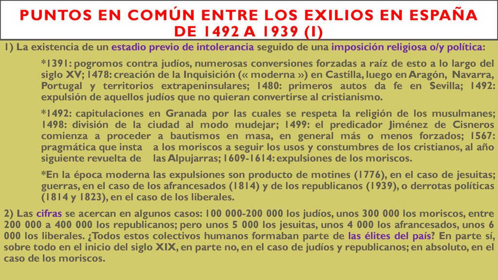 Puntos en común entre los exilios en españa de 1492 a 1939 (I)