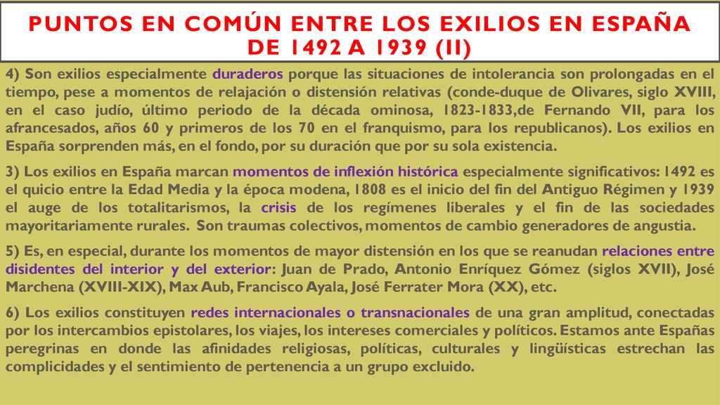 Puntos en común entre los exilios en españa de 1492 a 1939 (II)