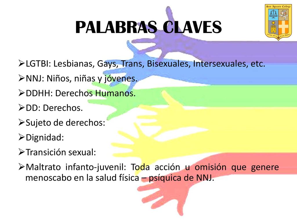 PALABRAS CLAVES LGTBI: Lesbianas, Gays, Trans, Bisexuales, Intersexuales, etc. NNJ: Niños, niñas y jóvenes.