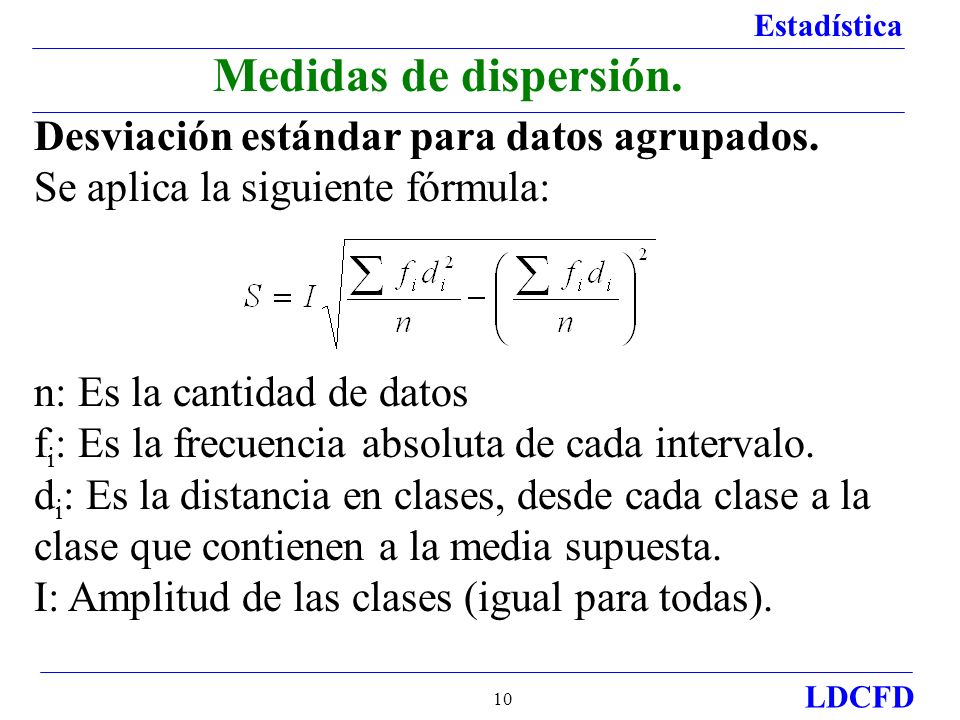 Medidas de dispersión. Desviación estándar para datos agrupados.