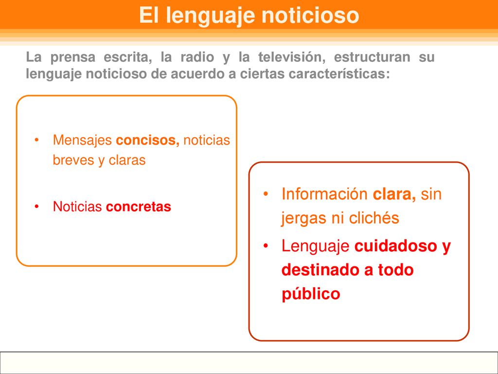 El lenguaje noticioso Información clara, sin jergas ni clichés