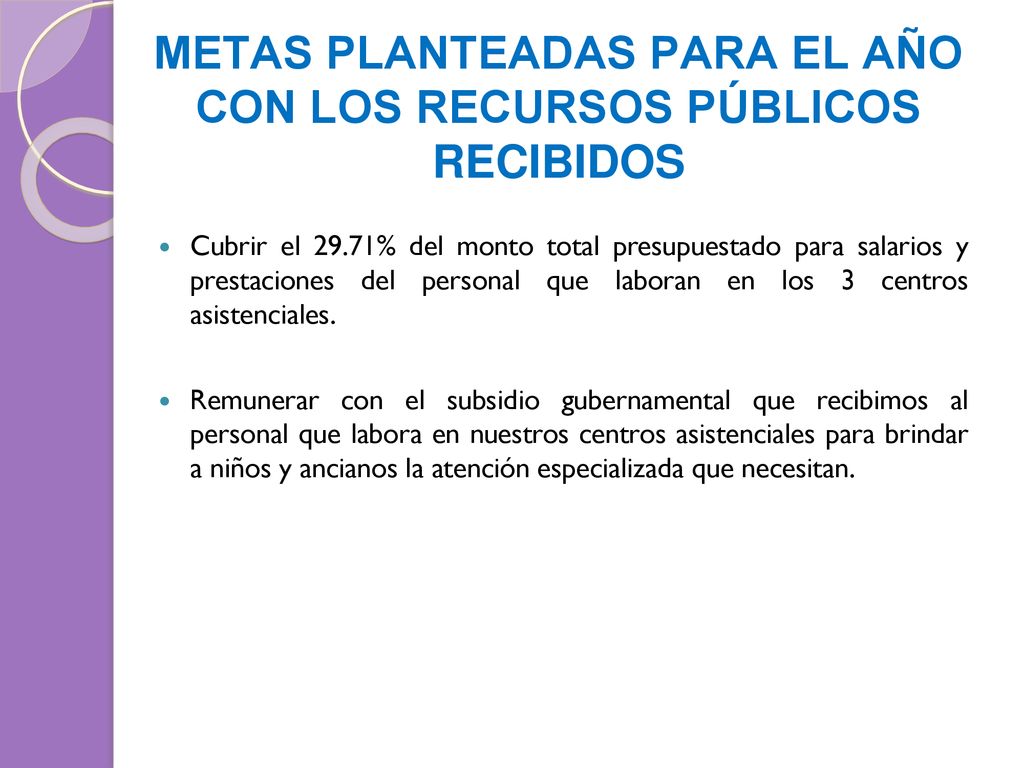 METAS PLANTEADAS PARA EL AÑO CON LOS RECURSOS PÚBLICOS RECIBIDOS
