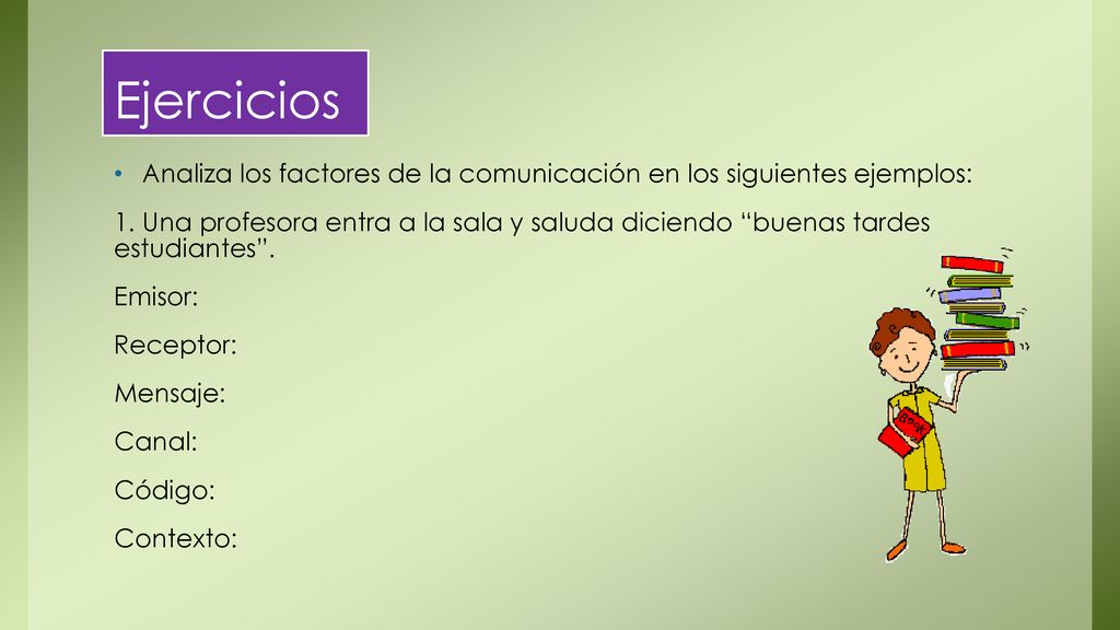 Ejercicios Analiza los factores de la comunicación en los siguientes ejemplos: