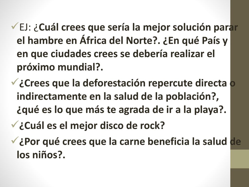 EJ: ¿Cuál crees que sería la mejor solución parar el hambre en África del Norte . ¿En qué País y en que ciudades crees se debería realizar el próximo mundial .