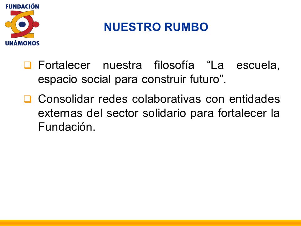 NUESTRO RUMBO Fortalecer nuestra filosofía La escuela, espacio social para construir futuro .