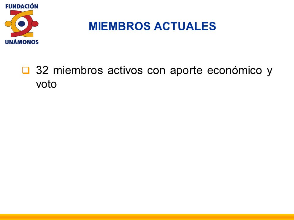 MIEMBROS ACTUALES 32 miembros activos con aporte económico y voto