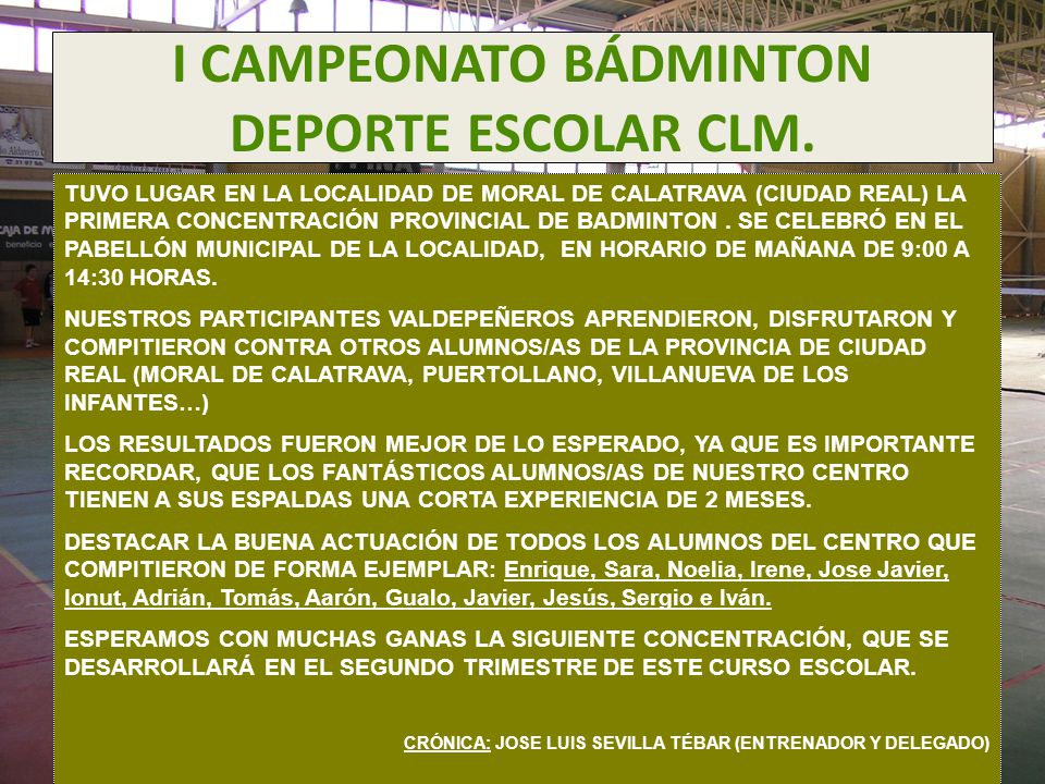 I CAMPEONATO BÁDMINTON DEPORTE ESCOLAR CLM.