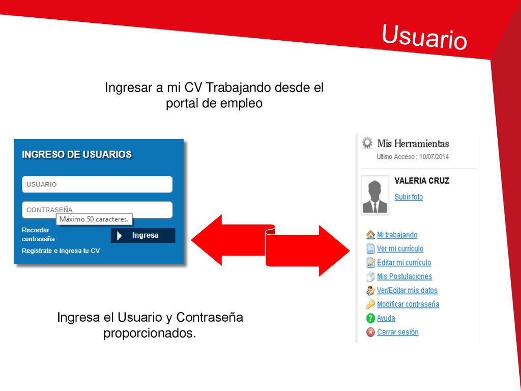 Ingresar a mi CV Trabajando desde el portal de empleo