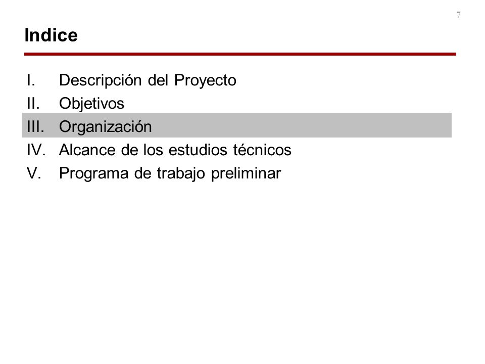 Indice Descripción del Proyecto Objetivos Organización