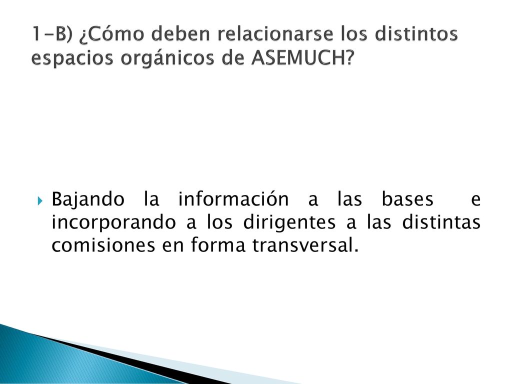1-B) ¿Cómo deben relacionarse los distintos espacios orgánicos de ASEMUCH