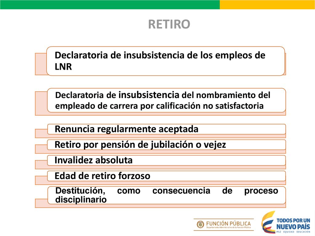 RETIRO Declaratoria de insubsistencia de los empleos de LNR