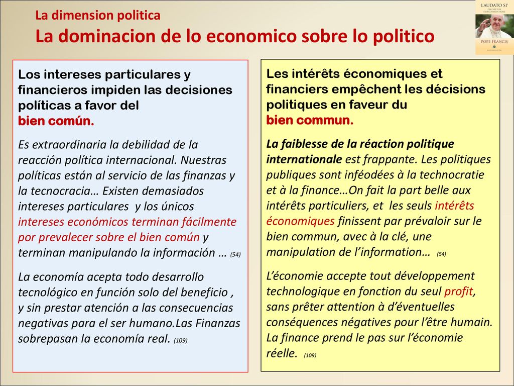 La dimension politica La dominacion de lo economico sobre lo politico