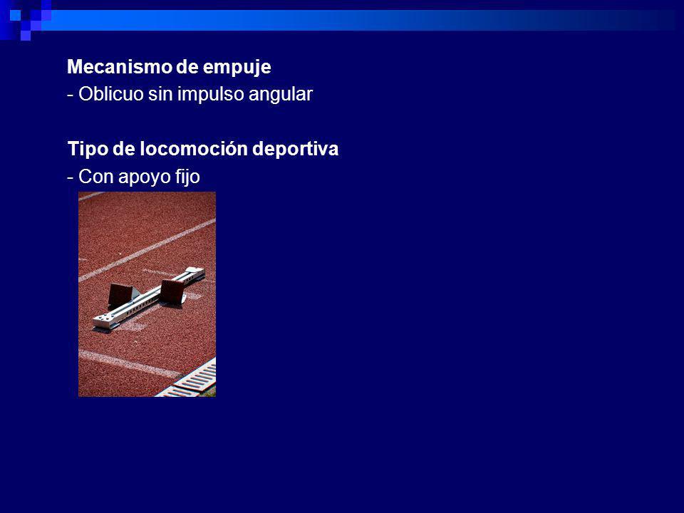 Mecanismo de empuje - Oblicuo sin impulso angular Tipo de locomoción deportiva - Con apoyo fijo
