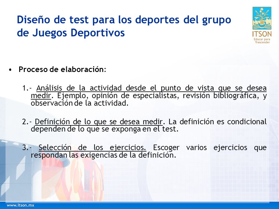 Diseño de test para los deportes del grupo de Juegos Deportivos