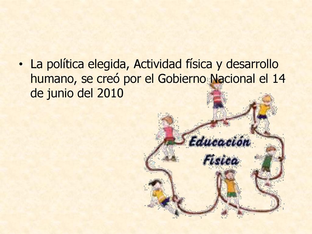 La política elegida, Actividad física y desarrollo humano, se creó por el Gobierno Nacional el 14 de junio del 2010