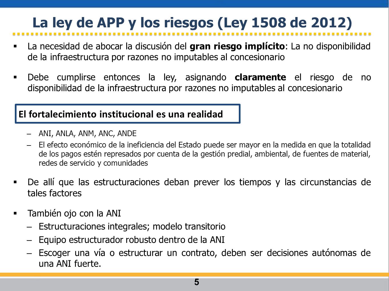 La ley de APP y los riesgos (Ley 1508 de 2012)