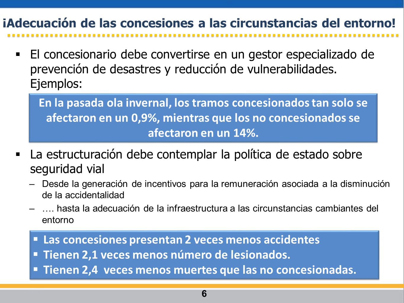 ¡Adecuación de las concesiones a las circunstancias del entorno!