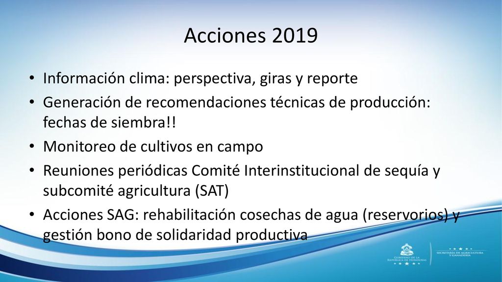 Acciones 2019 Información clima: perspectiva, giras y reporte