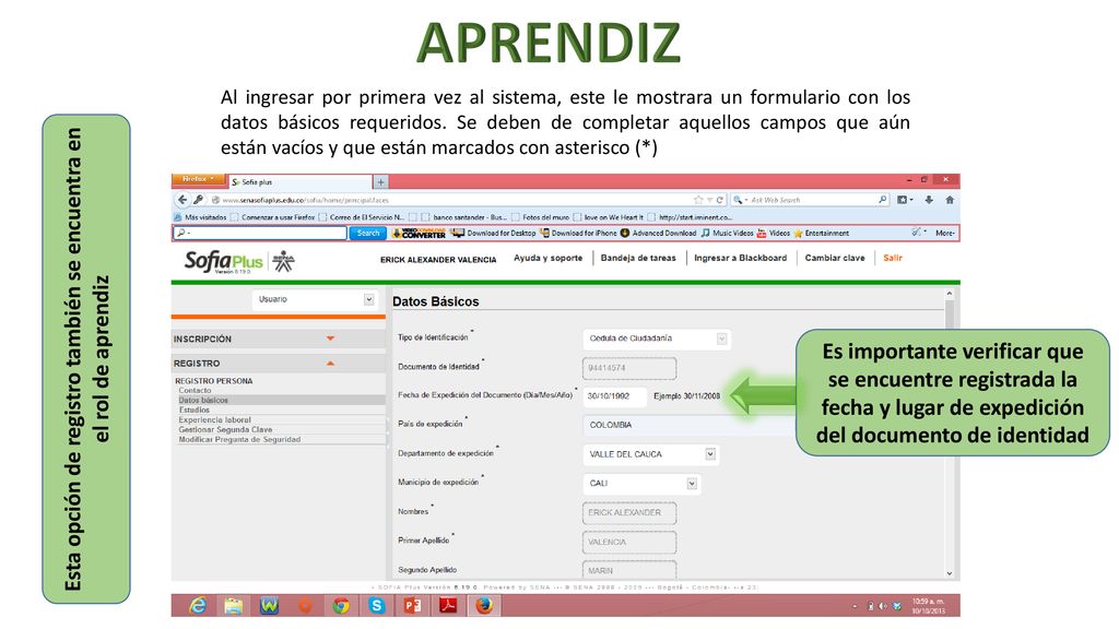 Esta opción de registro también se encuentra en el rol de aprendiz