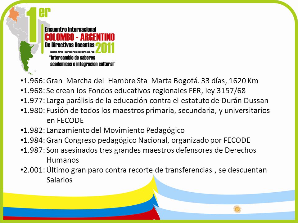 1.966: Gran Marcha del Hambre Sta Marta Bogotá. 33 días, 1620 Km