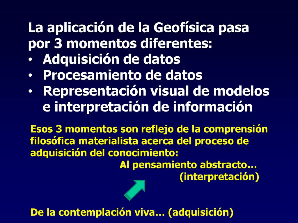 La aplicación de la Geofísica pasa por 3 momentos diferentes: