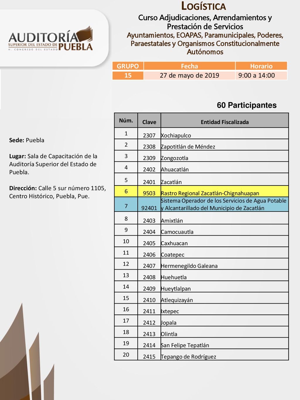 60 Participantes GRUPO Fecha Horario de mayo de 2019
