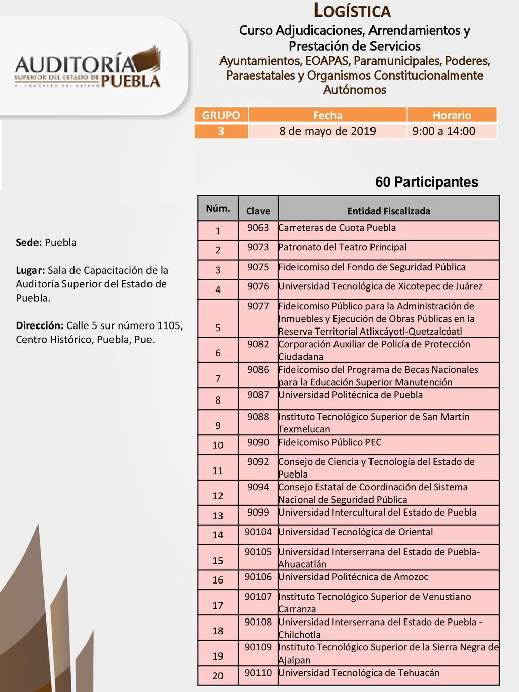 60 Participantes GRUPO Fecha Horario 3 8 de mayo de :00 a 14:00